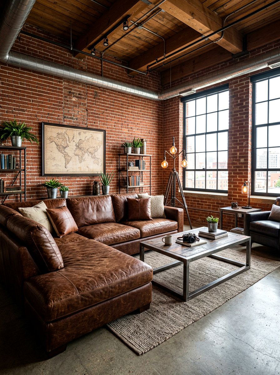 Leather Sectional With Industrial Decor - 30 sectional layout ideas