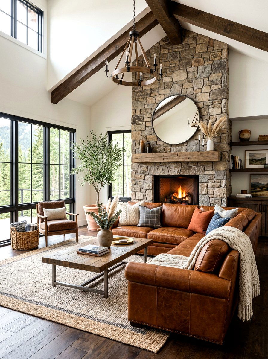 Leather Sofa Living Room - 30 western home decor ideas