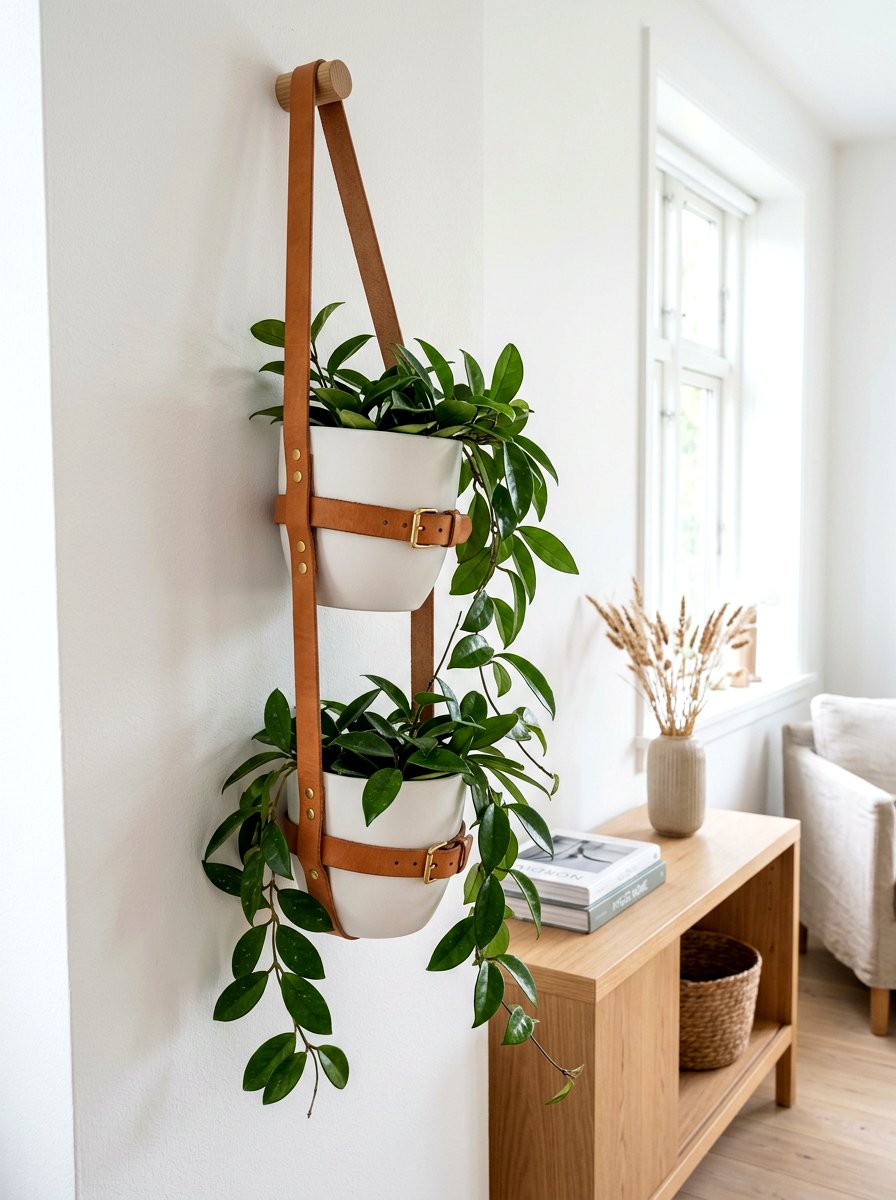Leather Strap Planter - 30 wall garden planter ideas
