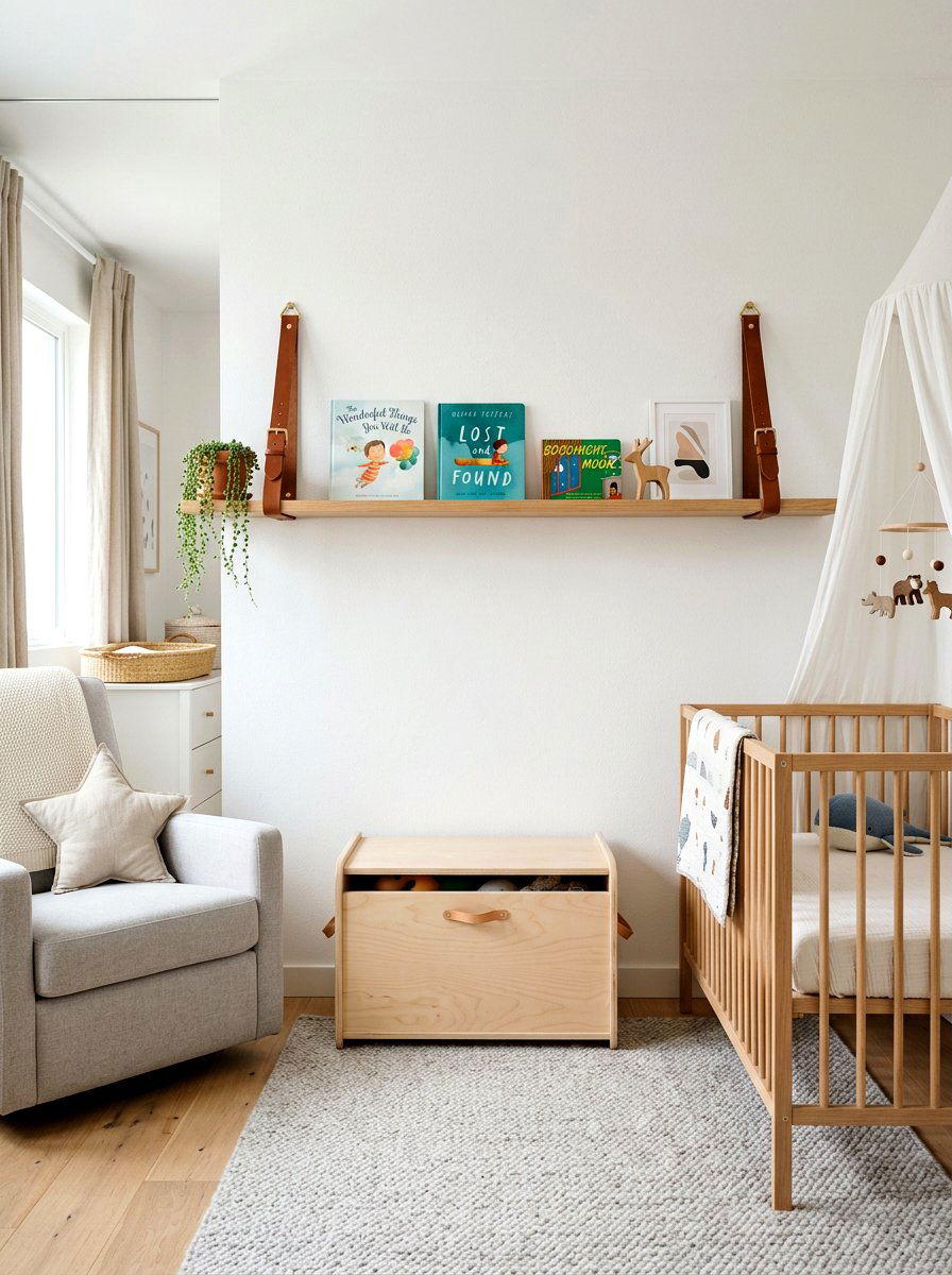 Leather Strap Shelf - 30 nursery bookshelf ideas