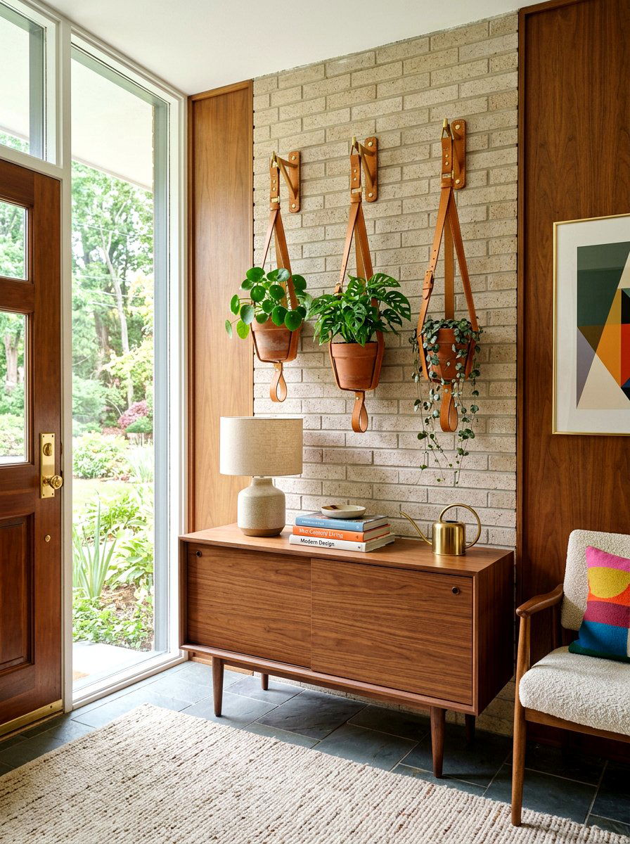 Leather Strap Terracotta Holder - 30 wall planter entryway ideas