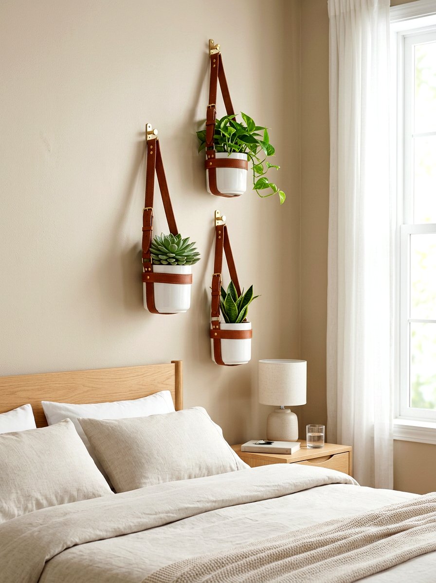 Leather Strap Wall Planter - 30 wall planter ideas