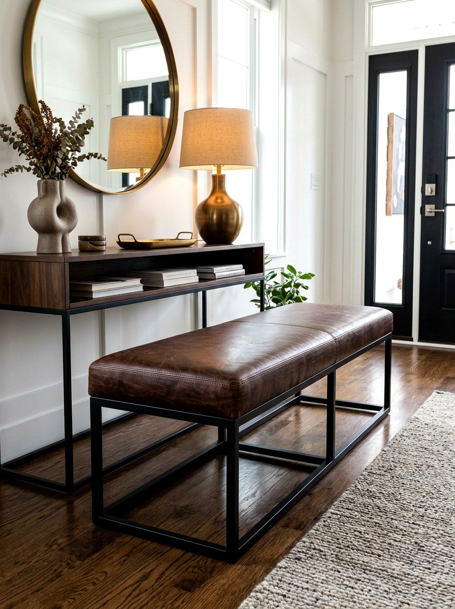 Leather Top Bench - 30 apartment entry bench ideas