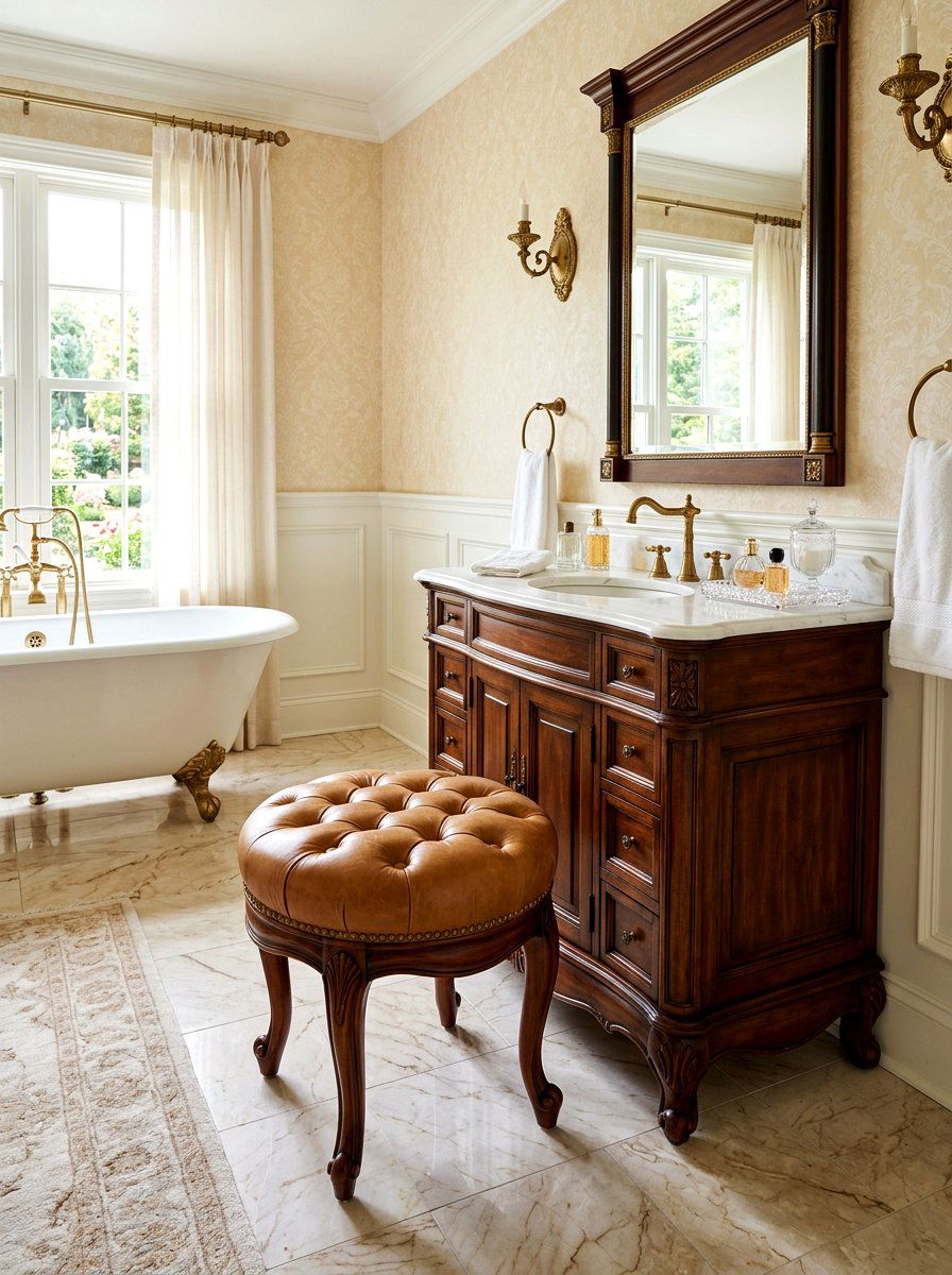 Leather Tufted Vanity Stool - 30 bathroom stool ideas