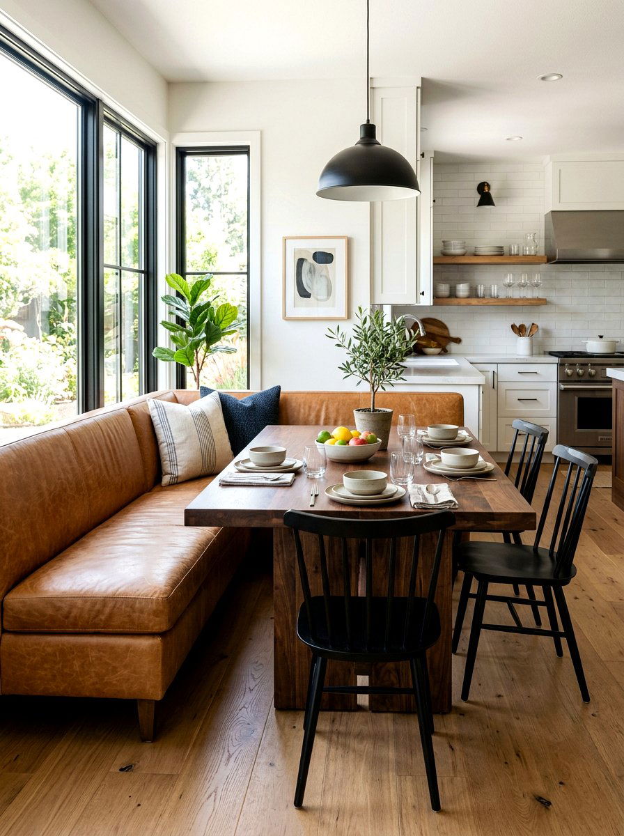 Leather Upholstered Breakfast Nook - 30 banquette window nook ideas