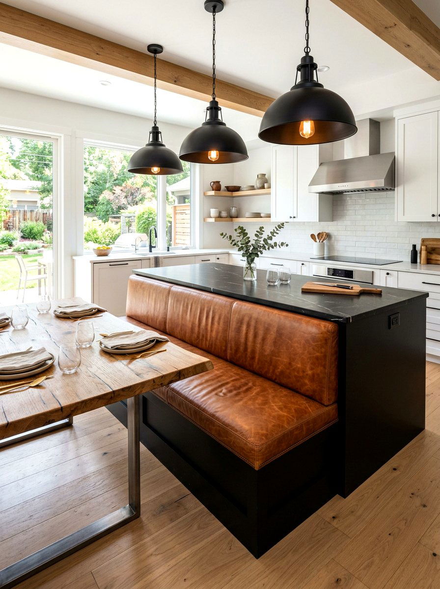 Leather Upholstered Island Seating - 30 banquette kitchen island ideas