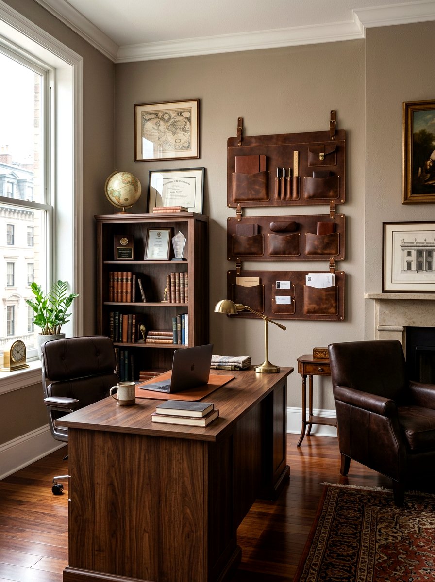 Leather Wall Hanging Pocket - 30 paper file wall ideas