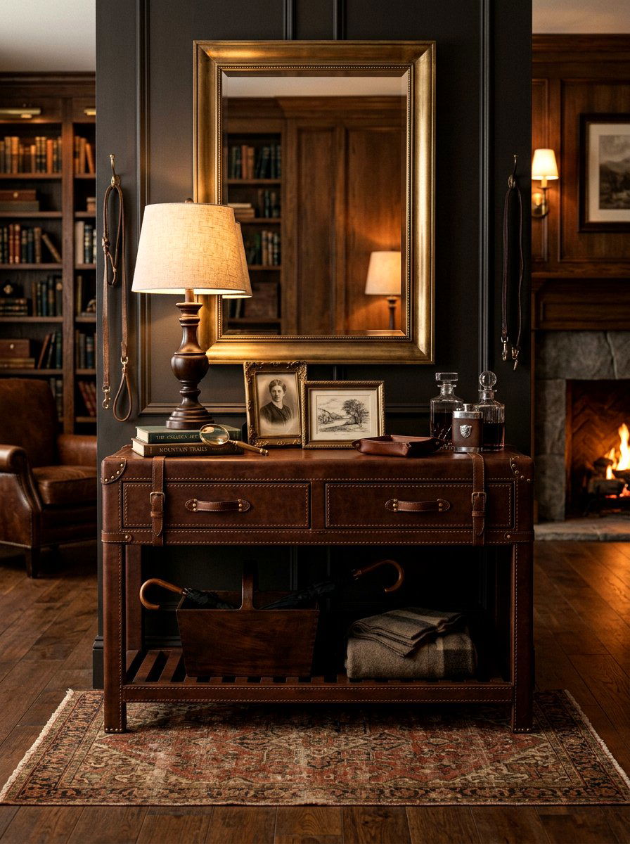 Leather Wrapped Console Table - 30 front hall console ideas