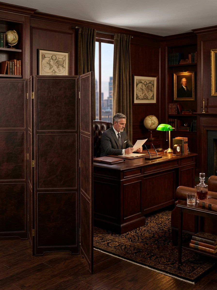 Leather Wrapped Screen - 30 freestanding screen divider ideas