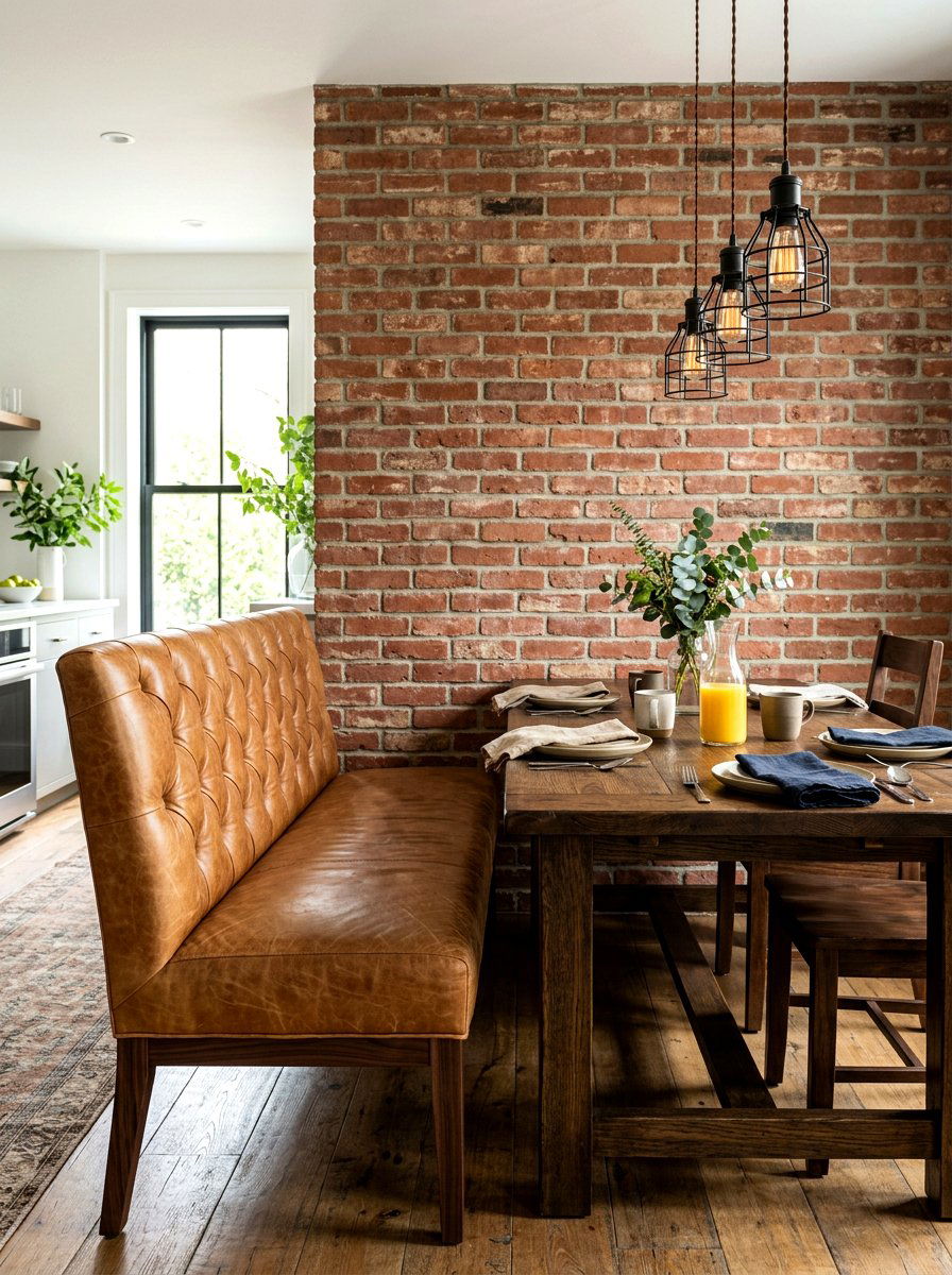 Leather breakfast bench - 30 breakfast room bench ideas