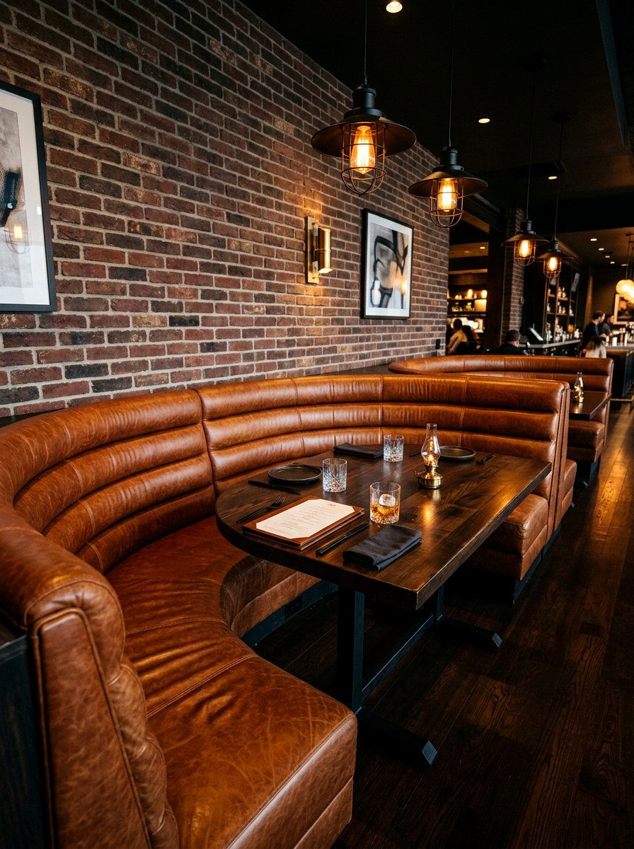 Leather curved bench seating - 30 curved banquette dining ideas