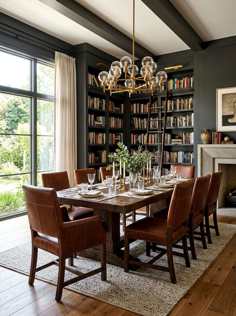 Leather dining chairs - 30 moody supper club dining ideas