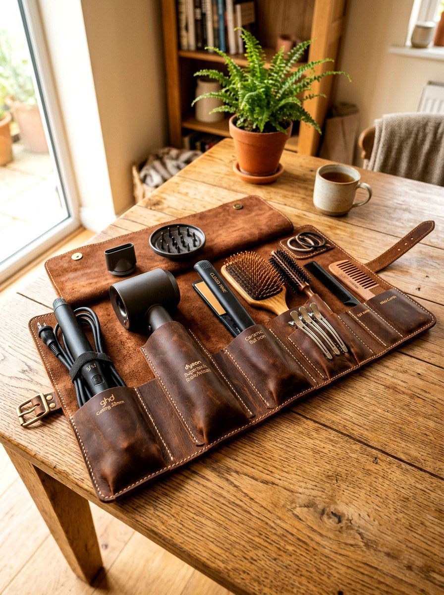 Leather hair tool roll - 30 hair tool storage ideas