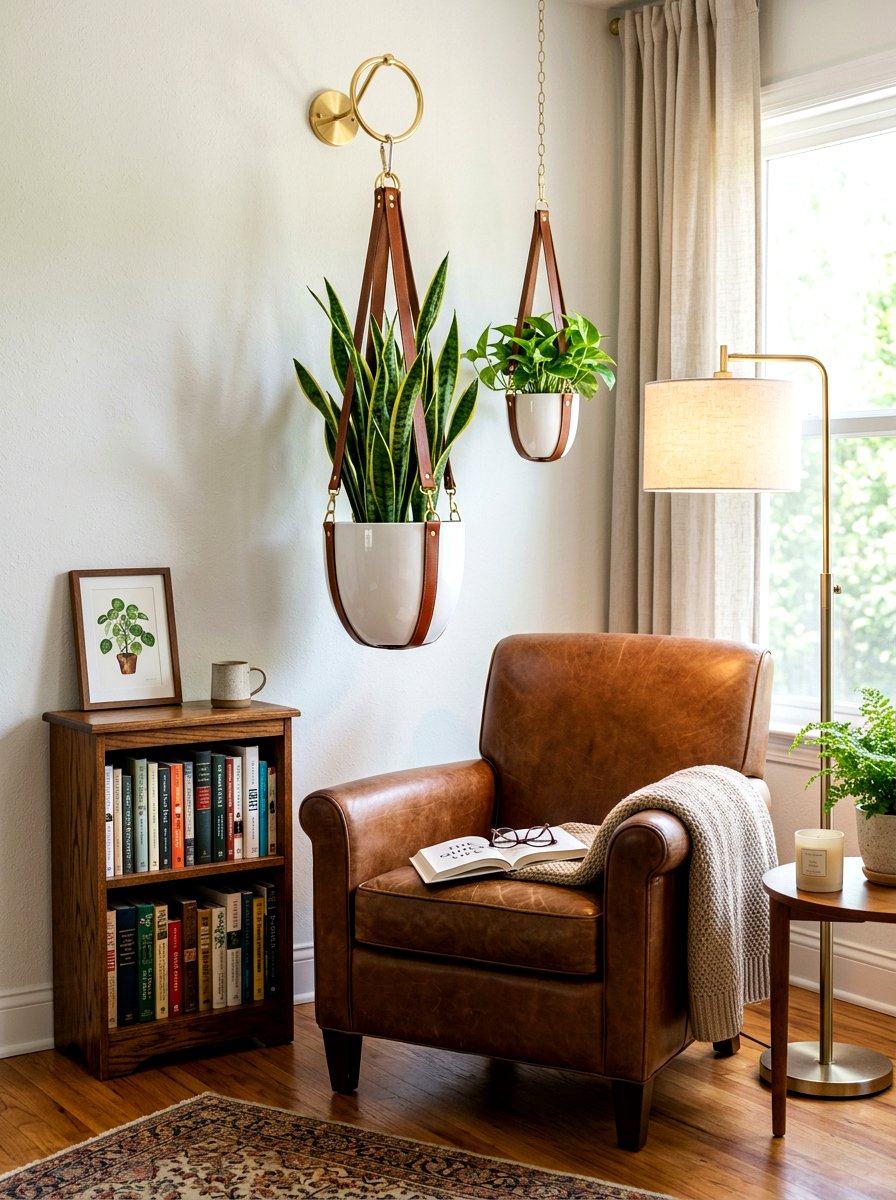 Leather strap planter - 30 hanging planter ideas