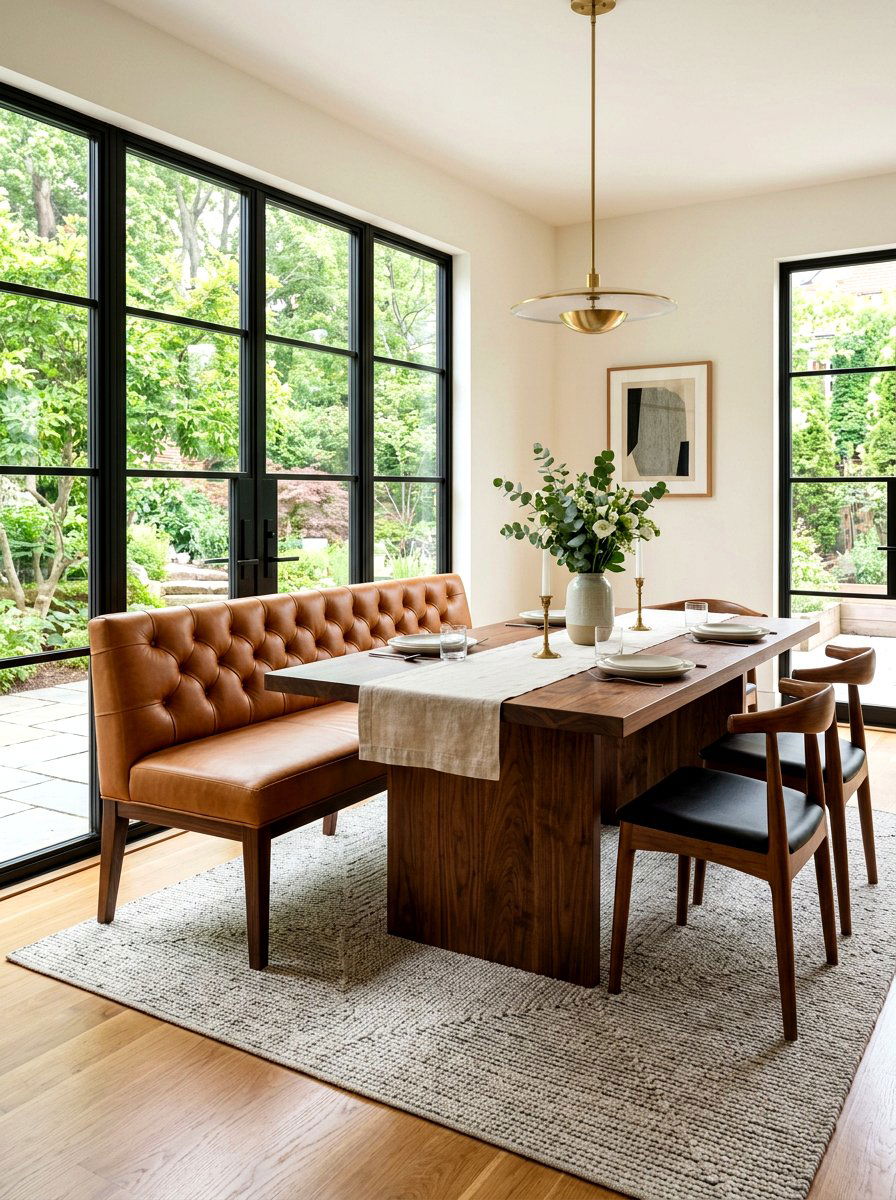 Leather upholstered dining bench - 30 built in dining bench ideas