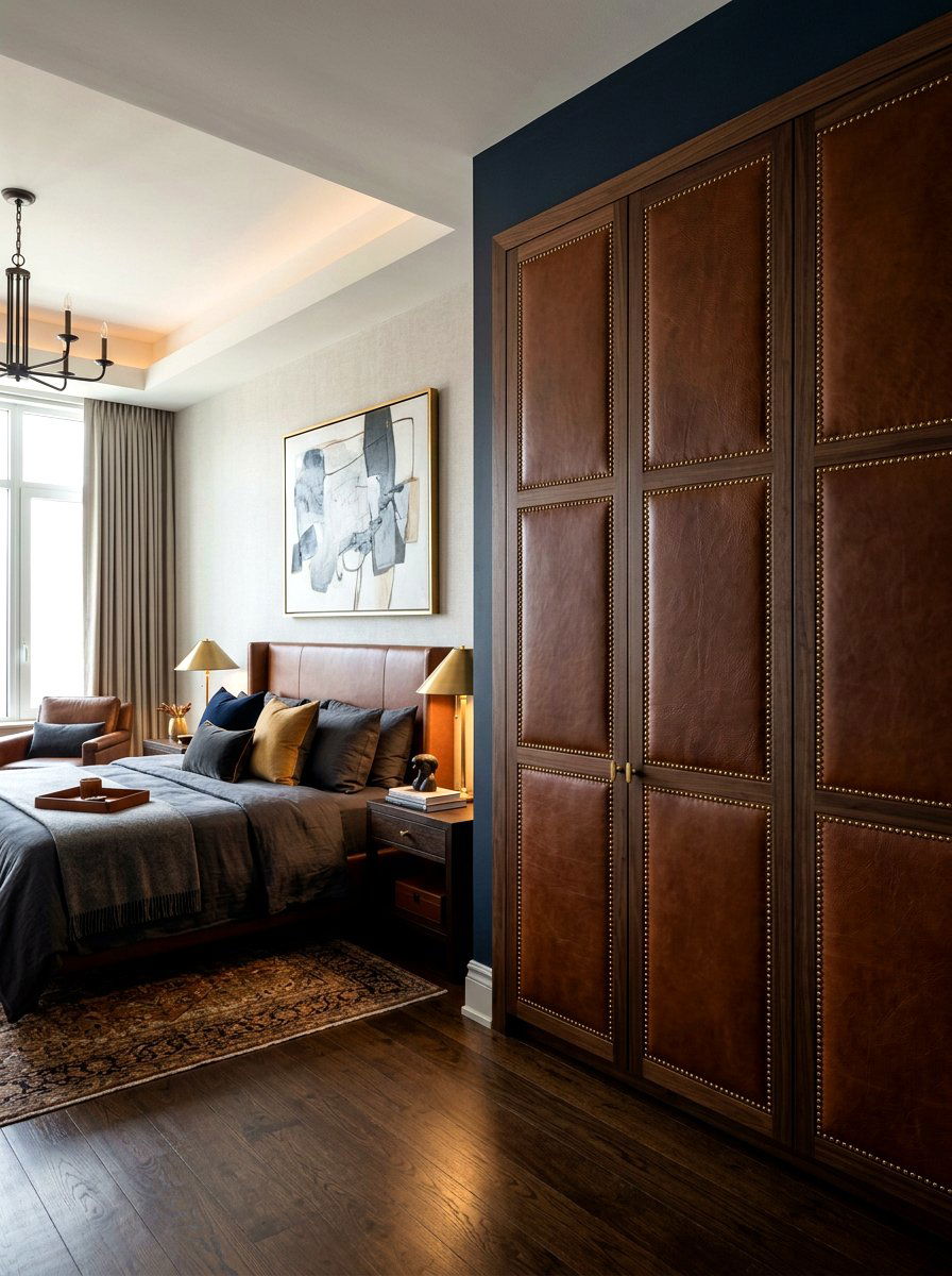 Leather wrapped closet doors - 30 bedroom closet door ideas