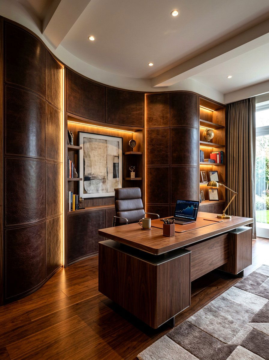 Leather wrapped curved wall - 30 curved partition wall ideas