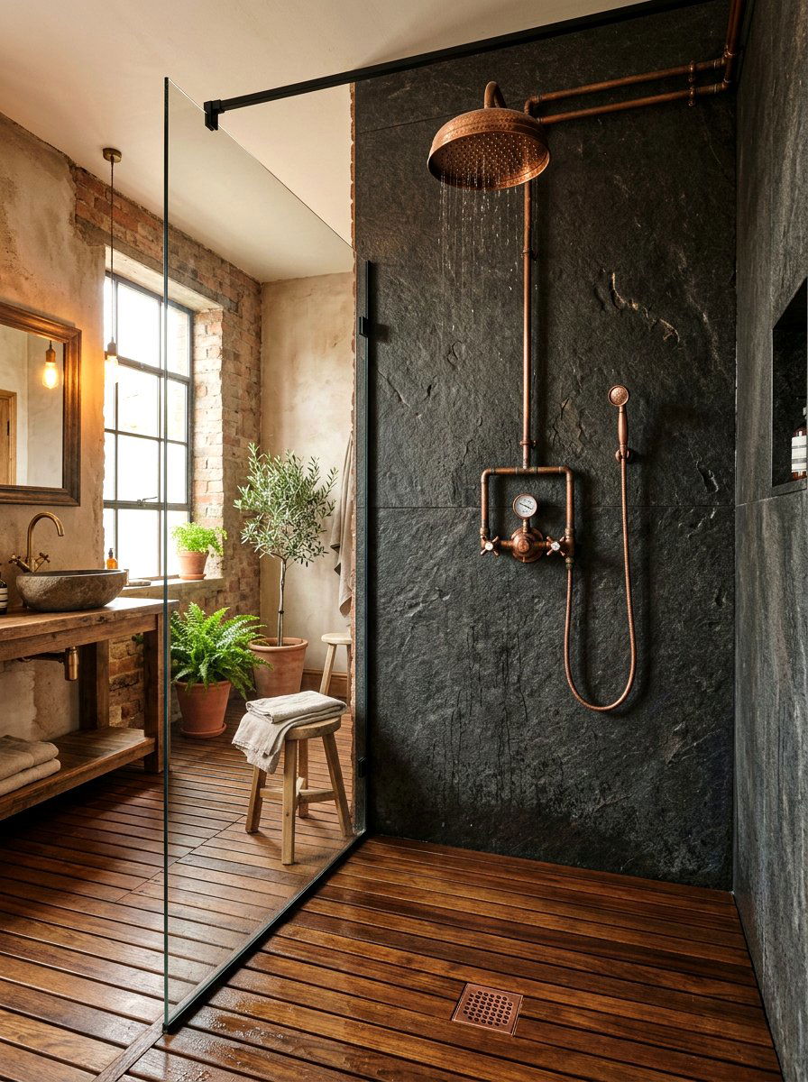 Leathered Finish Granite Shower - 30 stone slab shower wall ideas