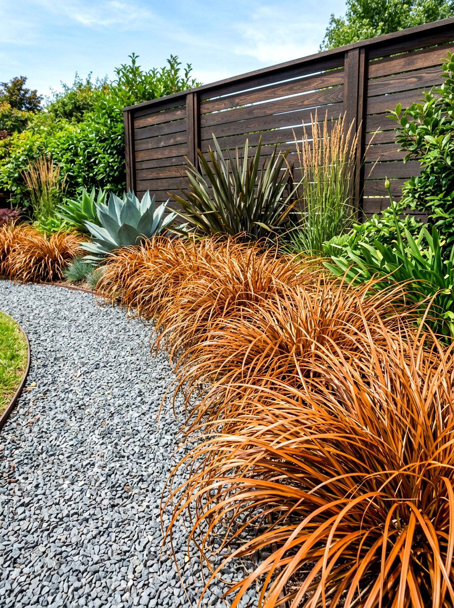 Leatherleaf sedge textured border - 30 ornamental grass border ideas