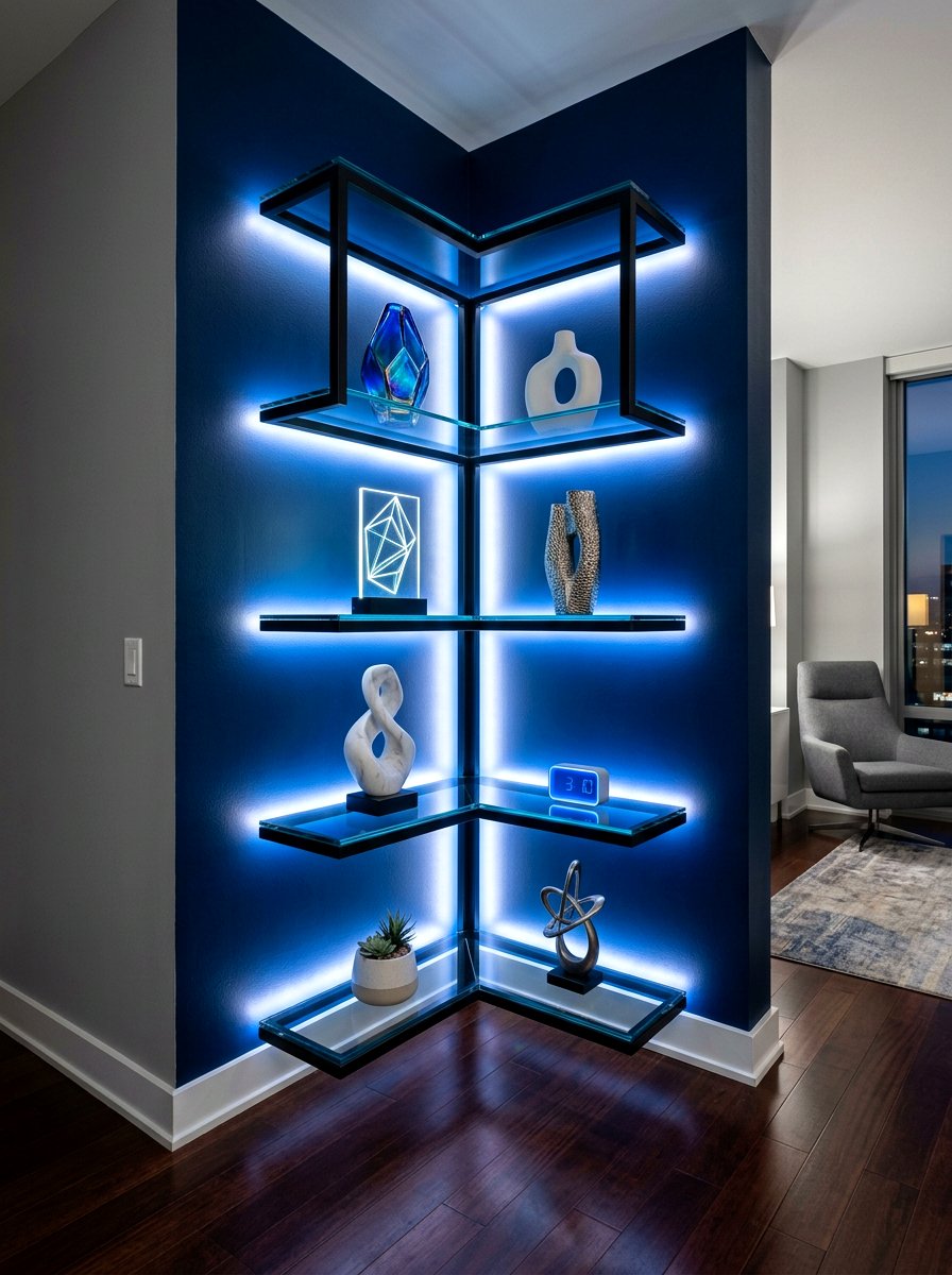 Led Lighted Corner Shelf - 30 living room corner shelf ideas