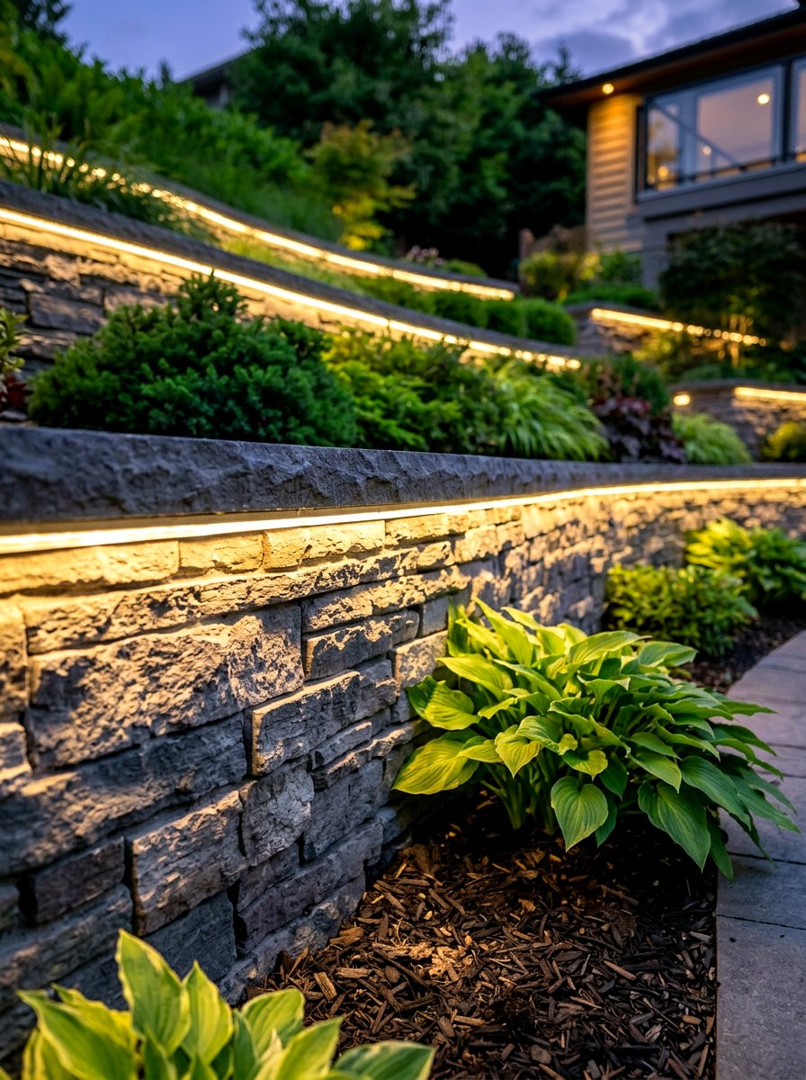 Led Strip Under Wall Cap - 30 retaining wall lighting ideas