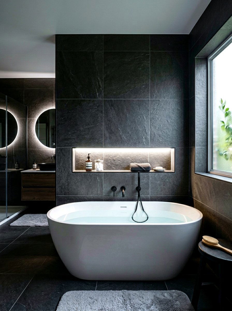 Led backlit bathtub niche - 30 tub niche ideas