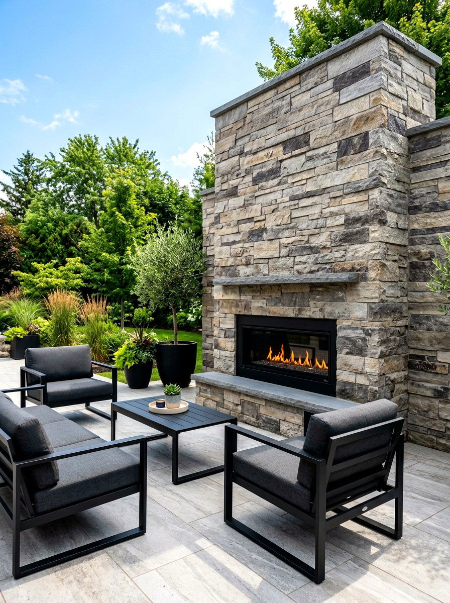 Ledger Stone Fireplace Surround - 30 stone outdoor fireplace ideas