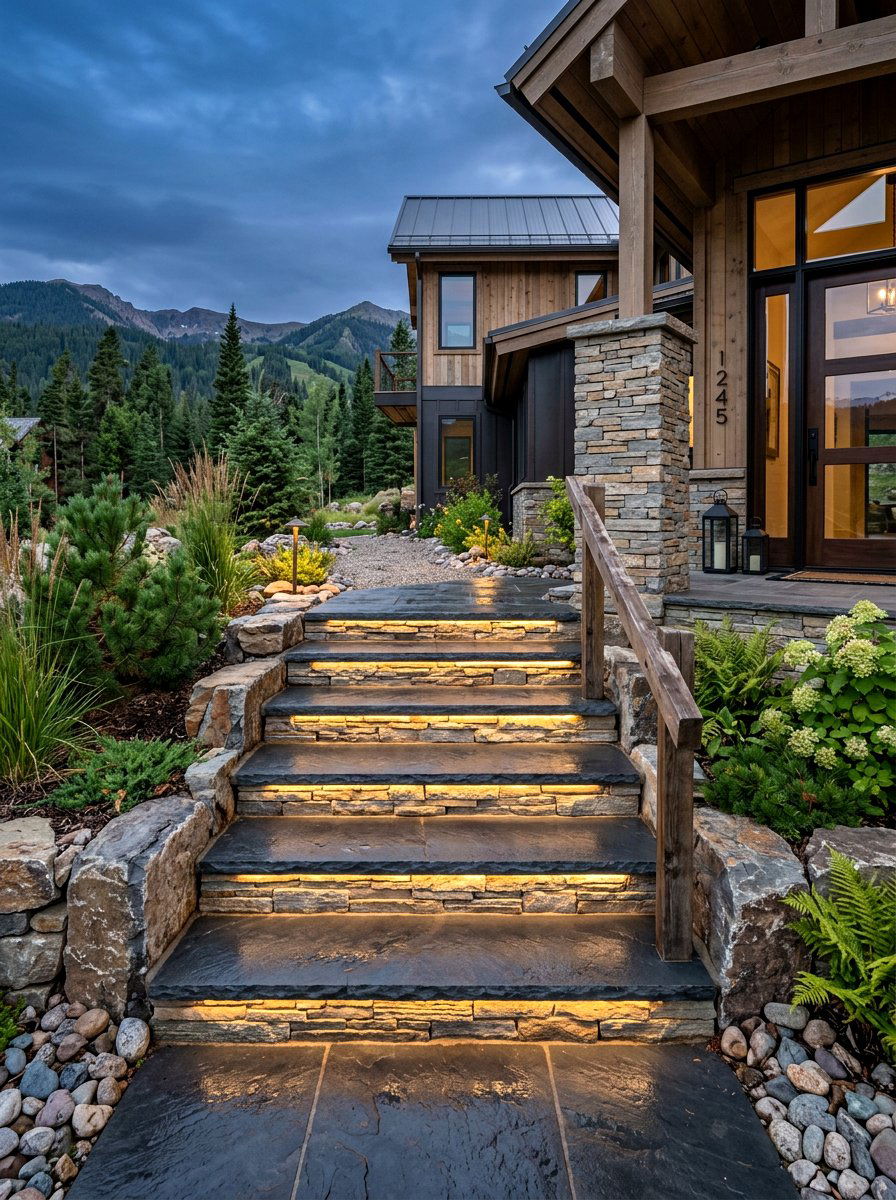 Ledgestone Stair Risers - 30 stone front steps ideas