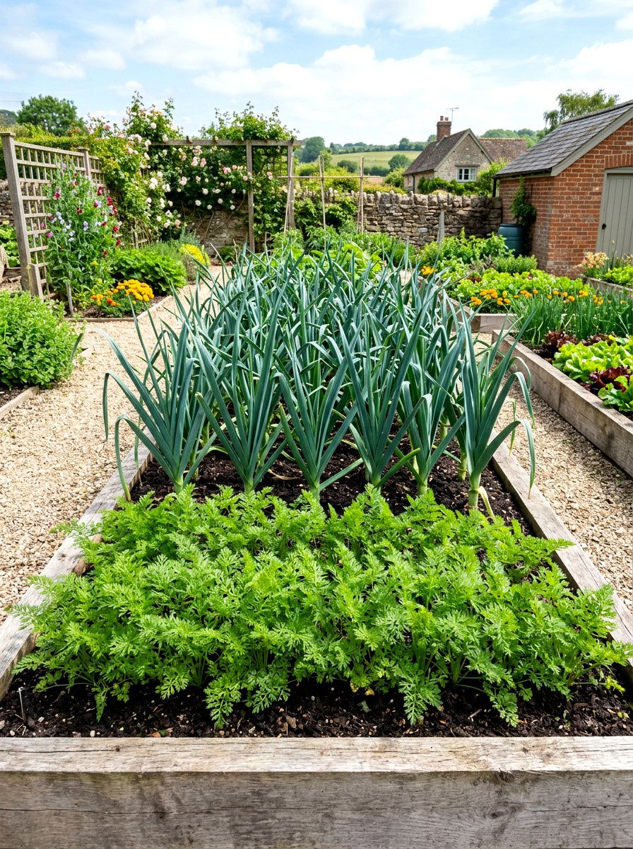 Leek and carrot root protection - 30 vegetable garden companion planting ideas