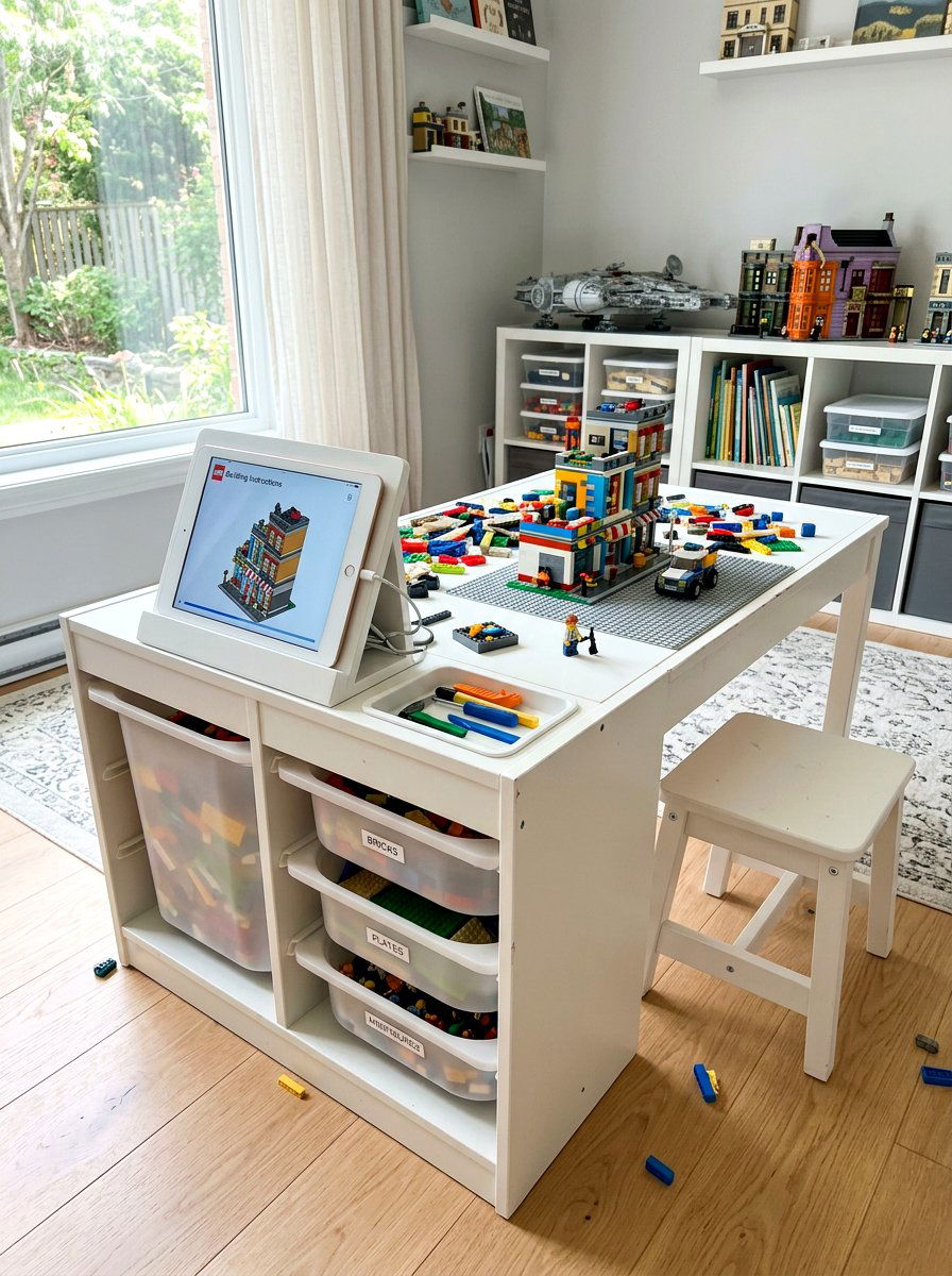 Lego table with tablet holder - 30 lego table ideas