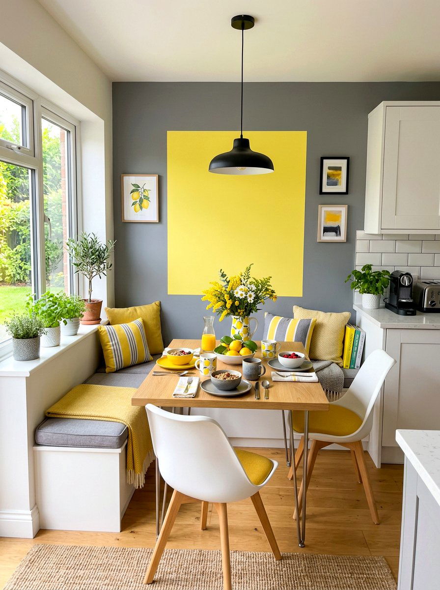 Lemon And Grey Breakfast Nook - 30 color blocked room ideas