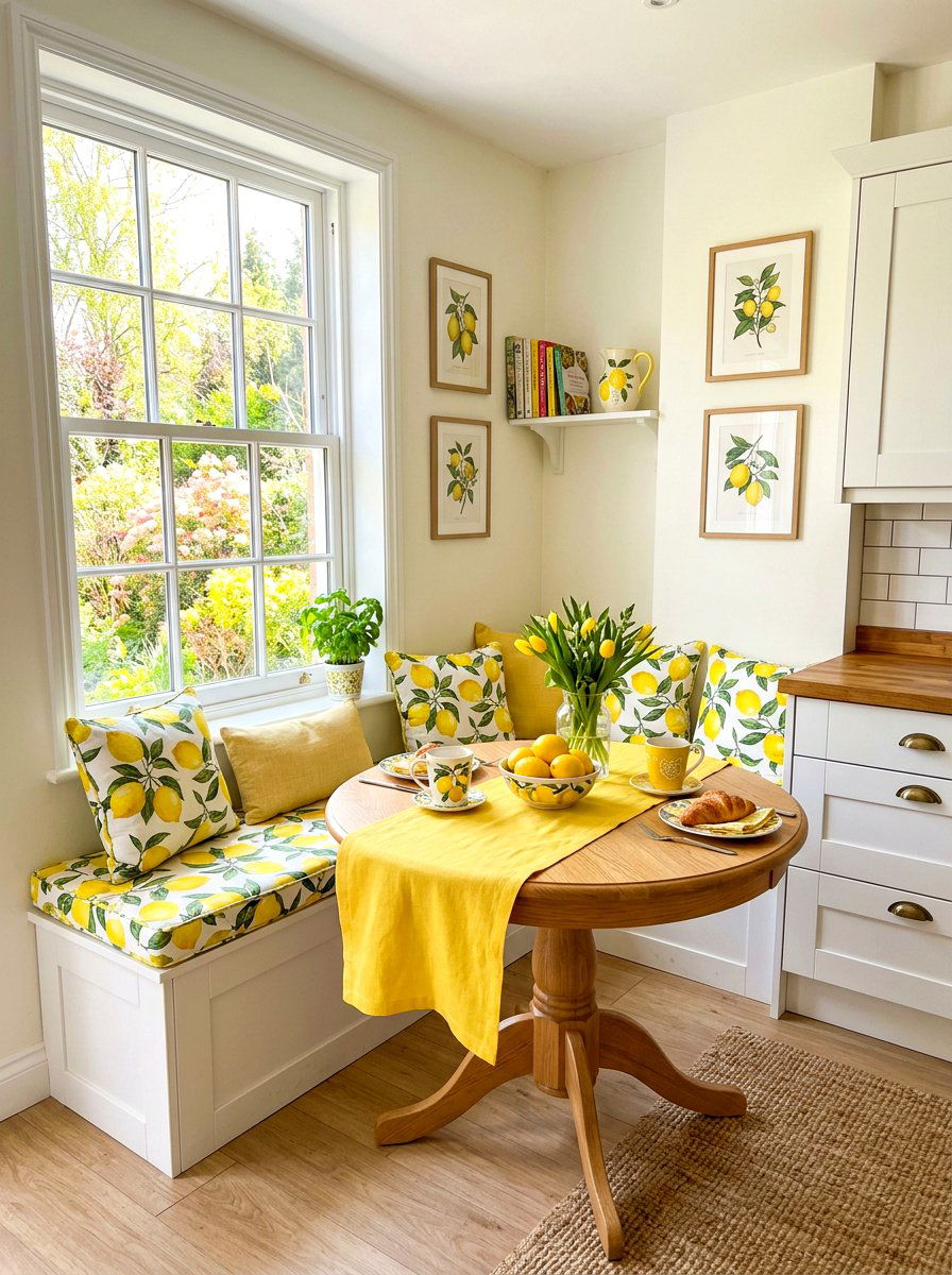 Lemon Breakfast Nook - 30 lemon kitchen spring ideas