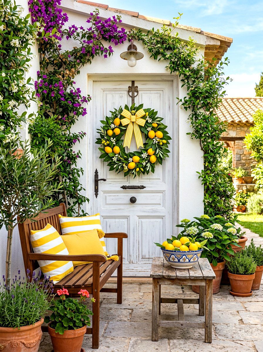 Lemon Citrus Front Door Wreath - 30 spring wreath ideas