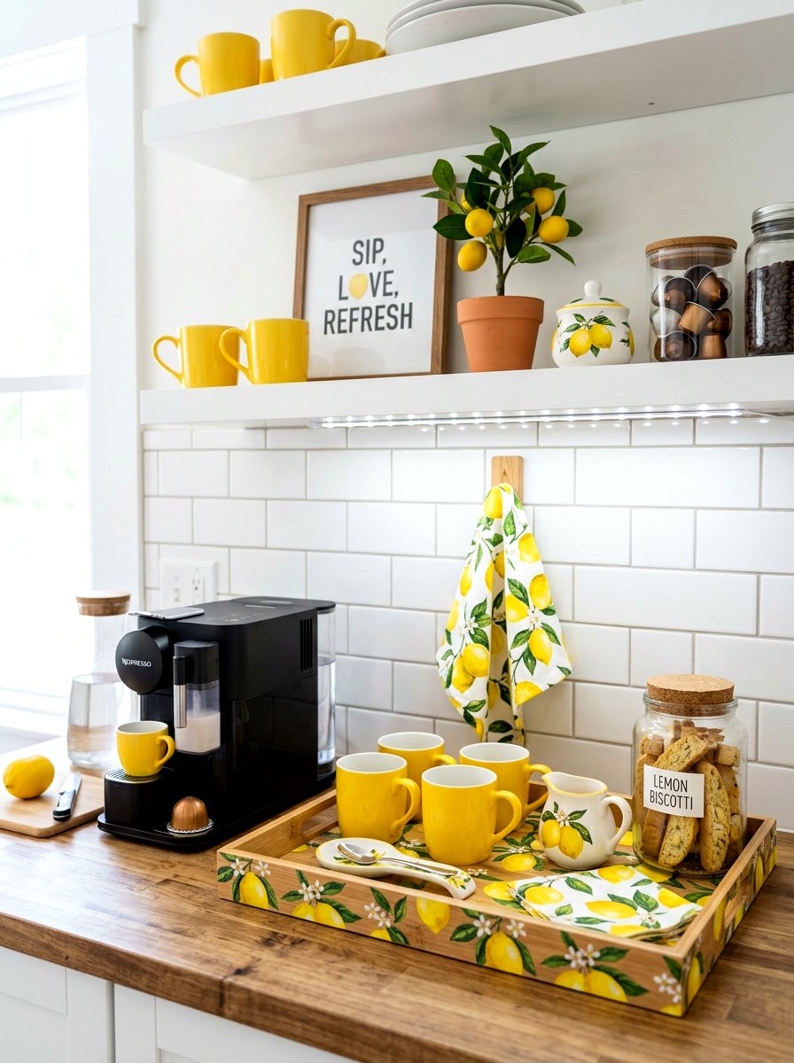 Lemon Coffee Station Setup - 30 summer lemon kitchen ideas