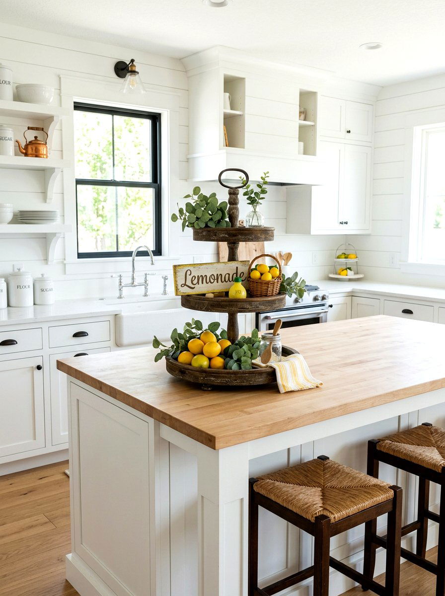 Lemon Farmhouse Tiered Tray - 30 summer lemon kitchen ideas