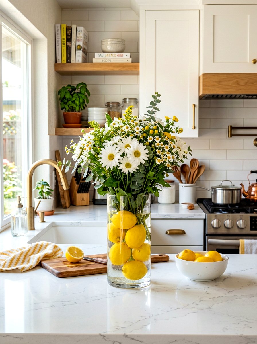Lemon Floral Arrangement - 30 lemon kitchen spring ideas