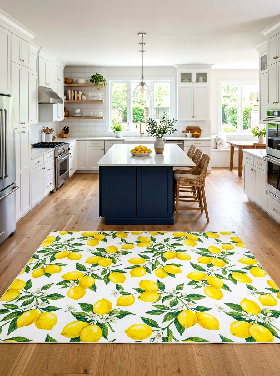 Lemon Pattern Kitchen Rug - 30 summer lemon kitchen ideas