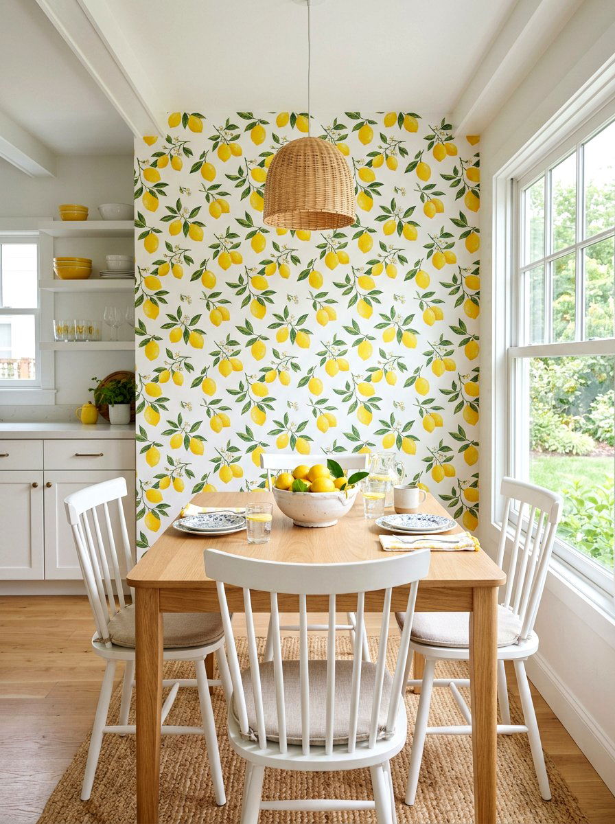 Lemon Peel Wallpaper Accent - 30 summer lemon kitchen ideas