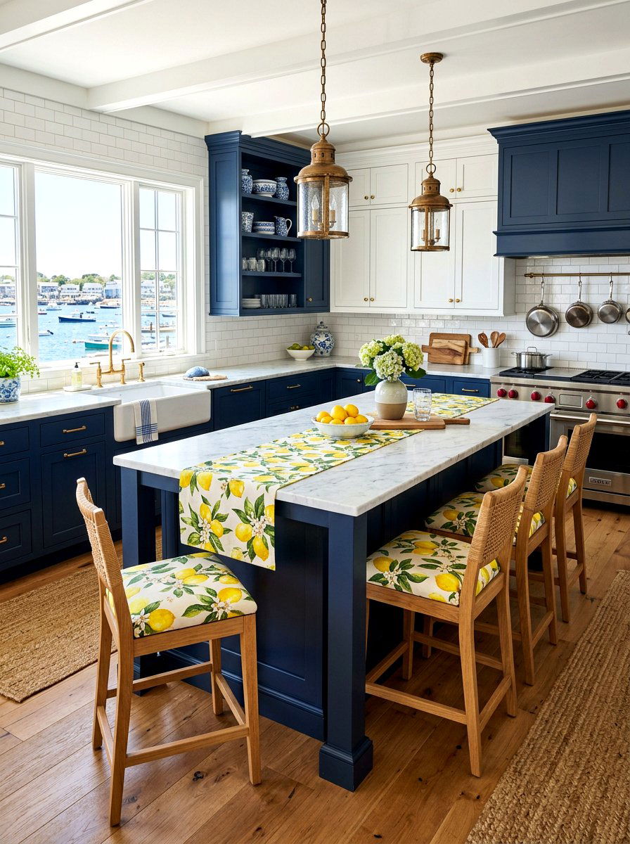 Lemon Print Textile Theme - 30 summer lemon kitchen ideas