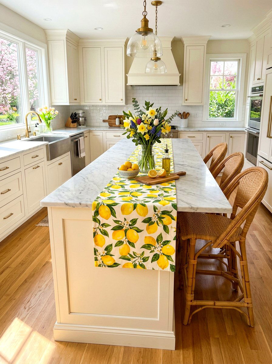 Lemon Table Runner - 30 lemon kitchen spring ideas