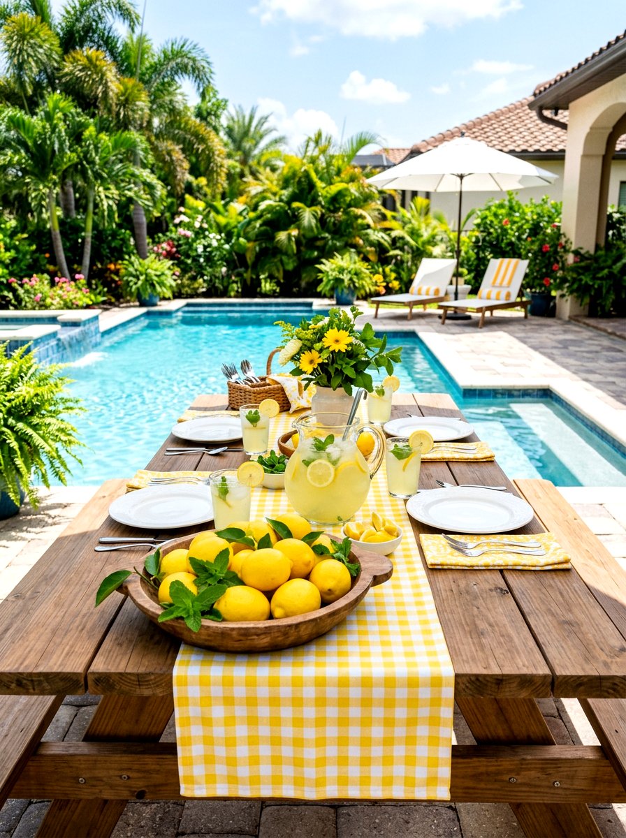 Lemon Theme Picnic Table - 30 outdoor picnic table decor ideas