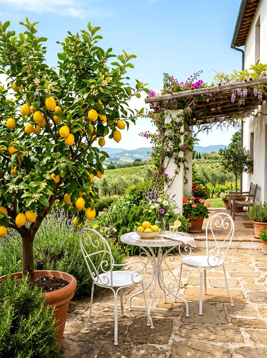 Lemon Tree Bistro Set - 30 potted citrus backyard ideas