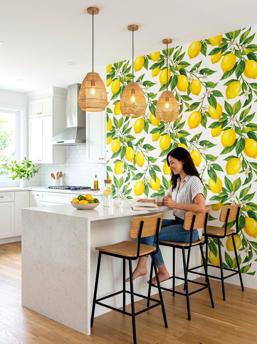 Lemon Wallpaper Accent - 30 lemon kitchen spring ideas