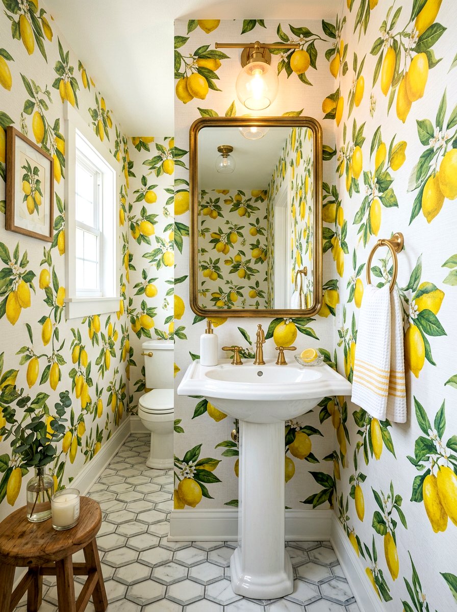 Lemon Wallpaper - 30 fruit wallpaper powder room ideas