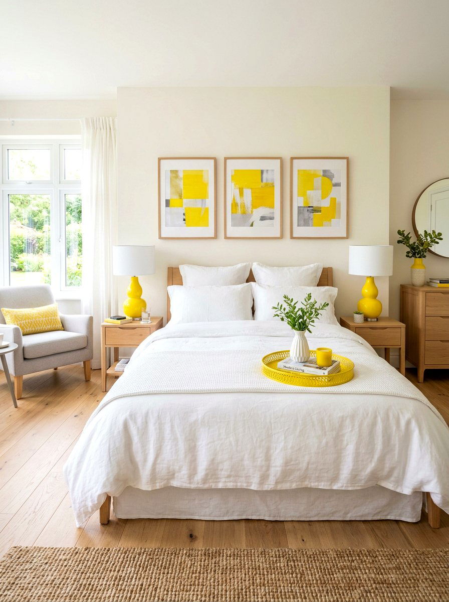 Lemon Yellow Accents - 30 soft yellow bedroom ideas