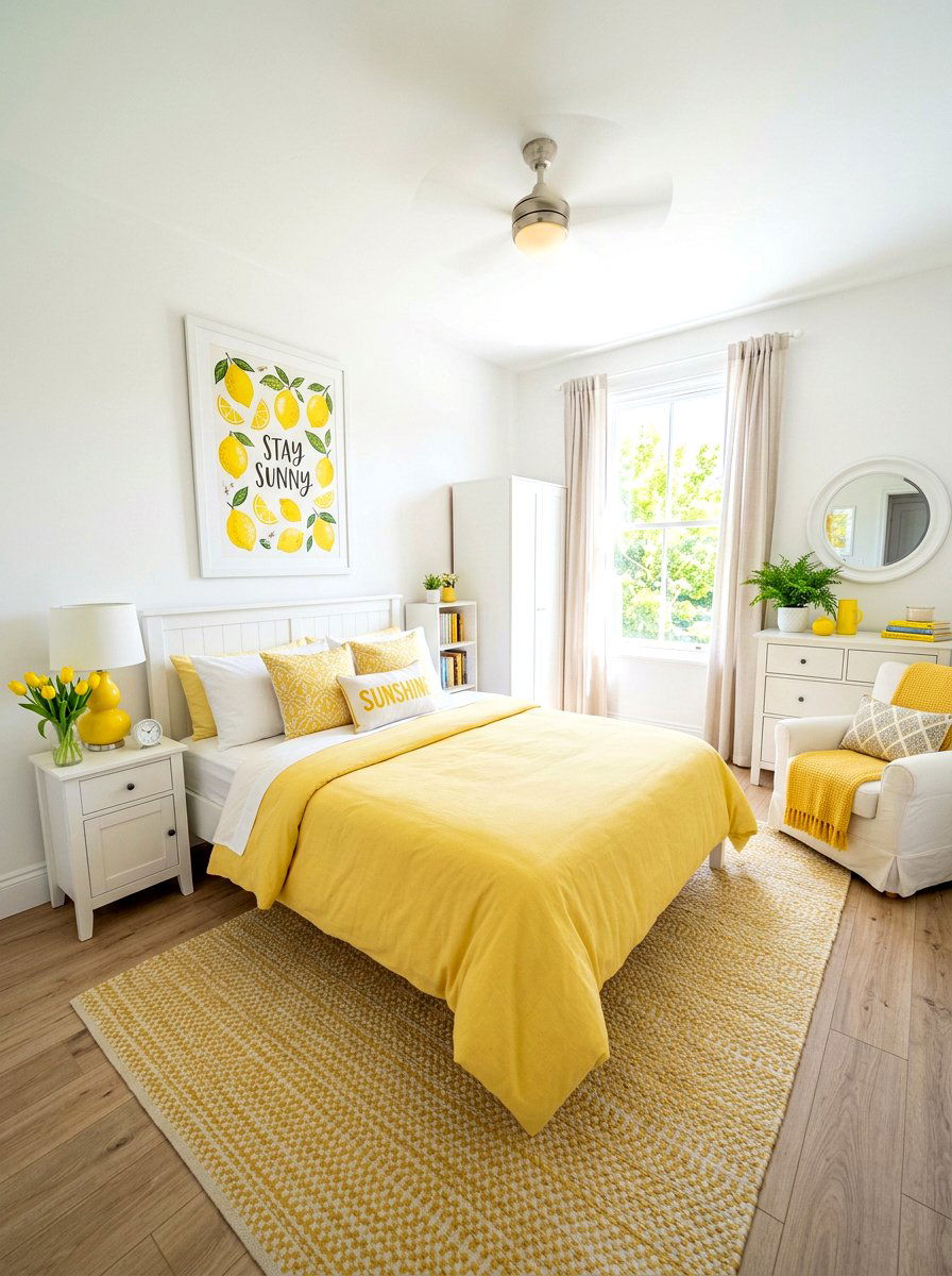 Lemon Yellow And White Bedroom - 30 bedroom color scheme ideas