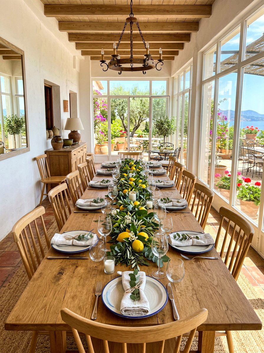 Lemon and greenery runner - 30 summer table centerpiece ideas