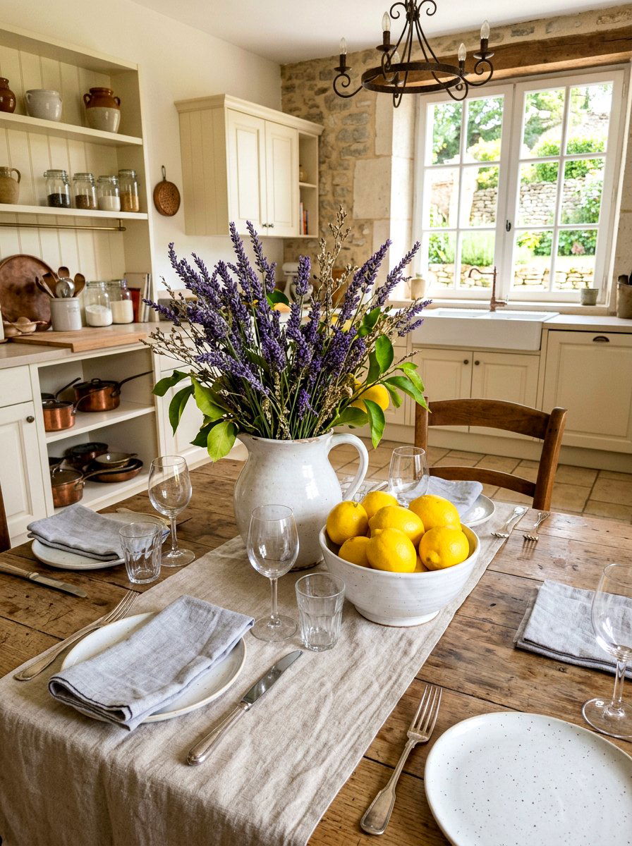 Lemon and lavender centerpiece - 30 lemon tablescape ideas