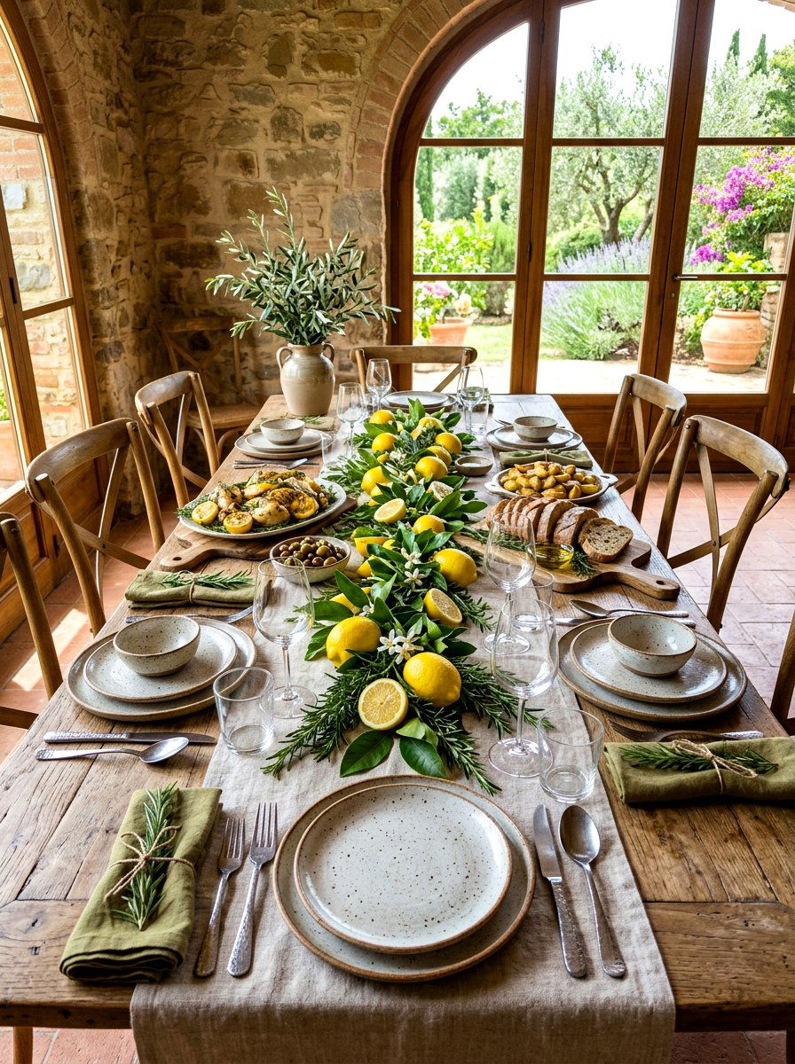 Lemon and rosemary table - 30 lemon tablescape ideas