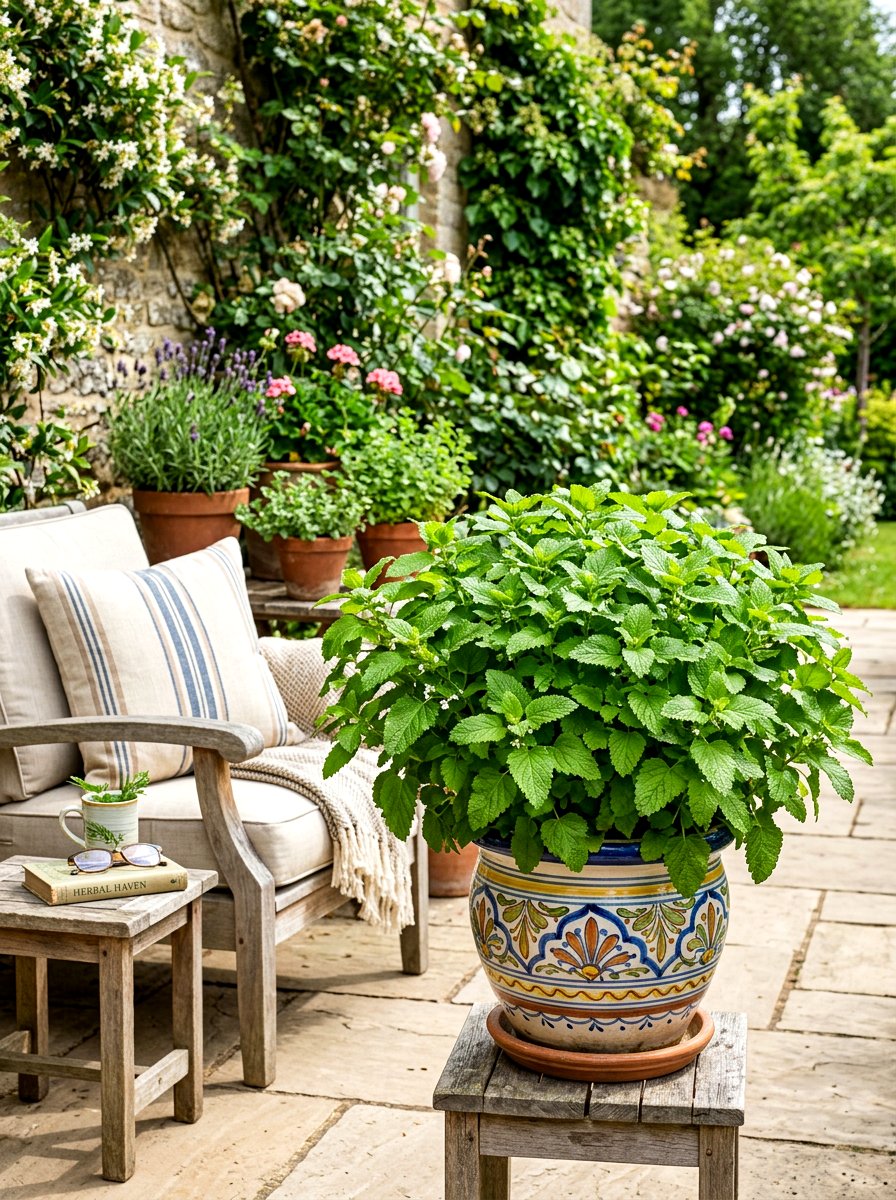 Lemon balm patio corner - 30 herb patio border ideas